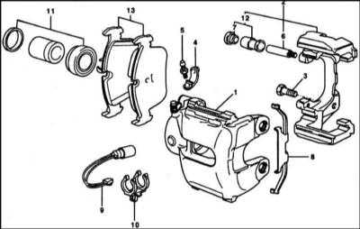 11.2 Снятие и установка передних тормозных колодок БМВ 5 (E39)