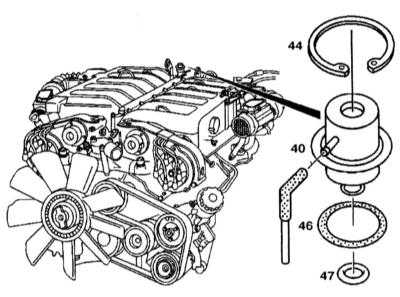 6.5.2 Диафрагменный регулятор давления топлива - детали установки Mercedes-Benz W140