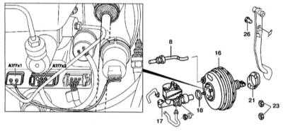 11.6 Снятие, установка и проверка исправности функционирования сервопривода   вакуумного усилителя тормозов Mercedes-Benz W140