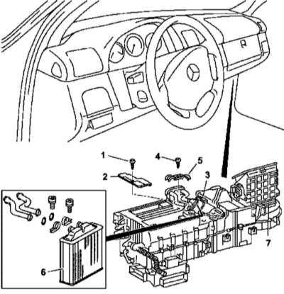 5.15 Снятие и установка теплообменника отопителя Mercedes-Benz W163