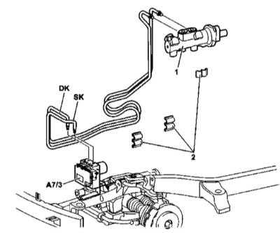 11.8 Снятие и установка гидравлических линий, проложенных между ГТЦ и гидромодулятором ETS/ESP Mercedes-Benz W163