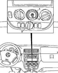 14.13 Замена ламп поворотно-нажимных рукояток панели управления функционированием систем отопления / вентиляции / кондиционирования воздуха Mercedes-Benz W163