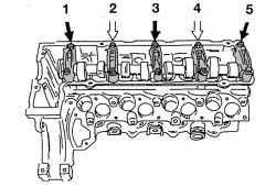 Последовательность снятия крепежных болтов крышек подшипников распределительного вала четырехцилиндрового двигателя
