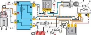 Схема соединений контрольных ламп тормозной системы