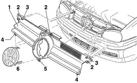 13.13 Снятие и установка решетки радиатора Volkswagen Golf IV