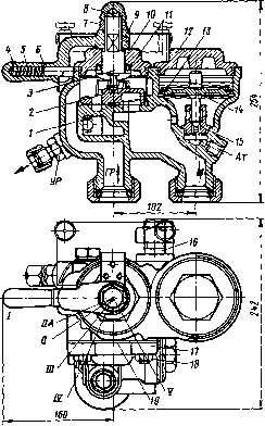 Кран машиниста № 334Э (тонкой линией показан контроллер ЕК-8АР)