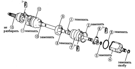 12.9 Проверка/разборка приводного вала/замена манжет Mazda 323