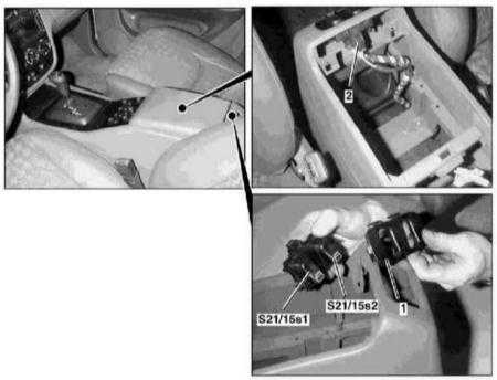 14.16 Снятие и установка индивидуальных переключателей электропривода регуляторов стеклоподъемников задних дверей Mercedes-Benz W163