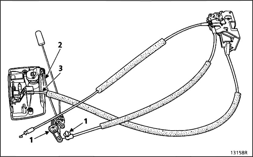 9. Кнопка блокировки и замок сдвижной двери Рено Кангу 1997-2007
