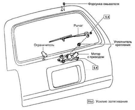 14.17 Проверка исправности функционирования, замена электромотора привода   стеклоочистителей и насоса омывателей Toyota Land Cruiser