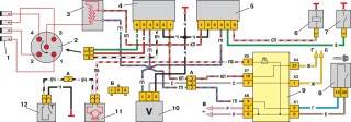 Схема соединений жгута проводов бесконтактной системы зажигания