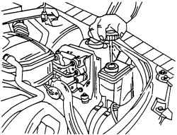 Снимите крышку бачка гидроусилителя рулевого управления и щупом проверьте уровень гидравлической жидкости (щуп расположен на крышке)